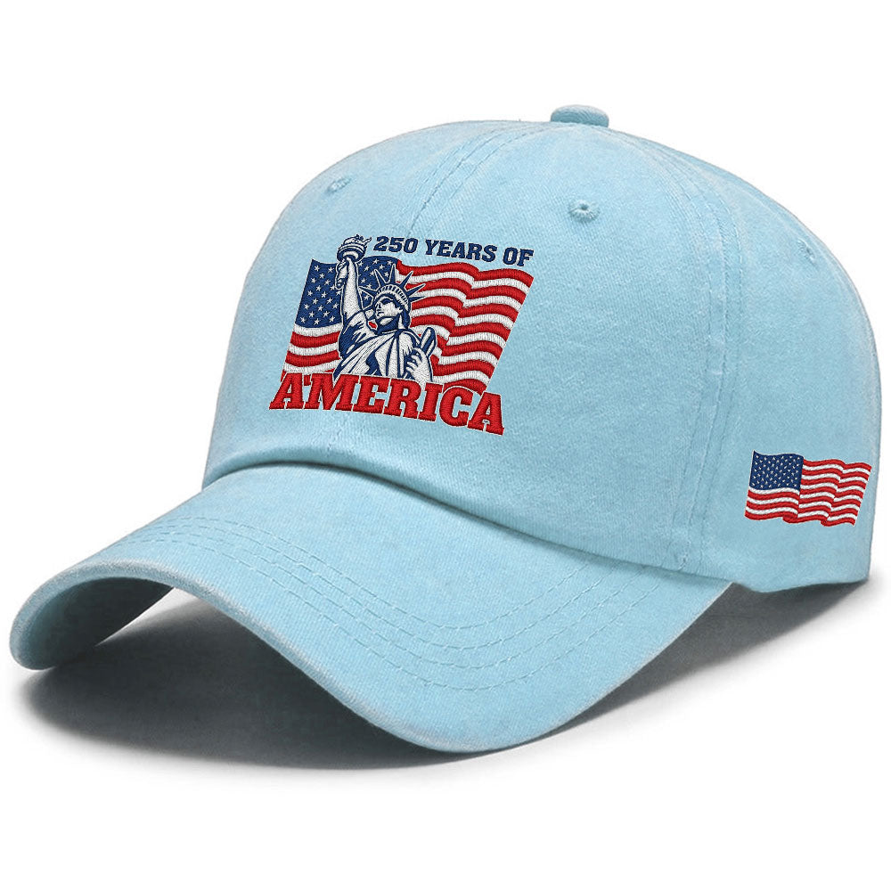 250 Years of America Washed Cap, Patriotic Liberty Embroidered Cap