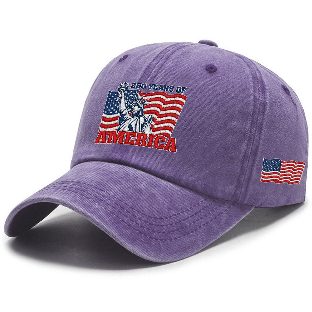 250 Years of America Washed Cap, Patriotic Liberty Embroidered Cap