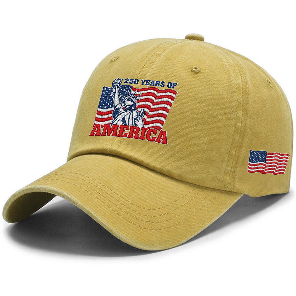 250 Years of America Washed Cap, Patriotic Liberty Embroidered Cap