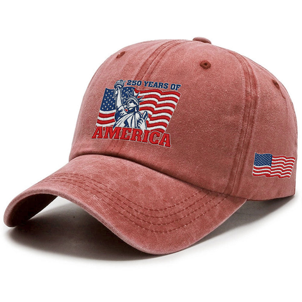 250 Years of America Washed Cap, Patriotic Liberty Embroidered Cap