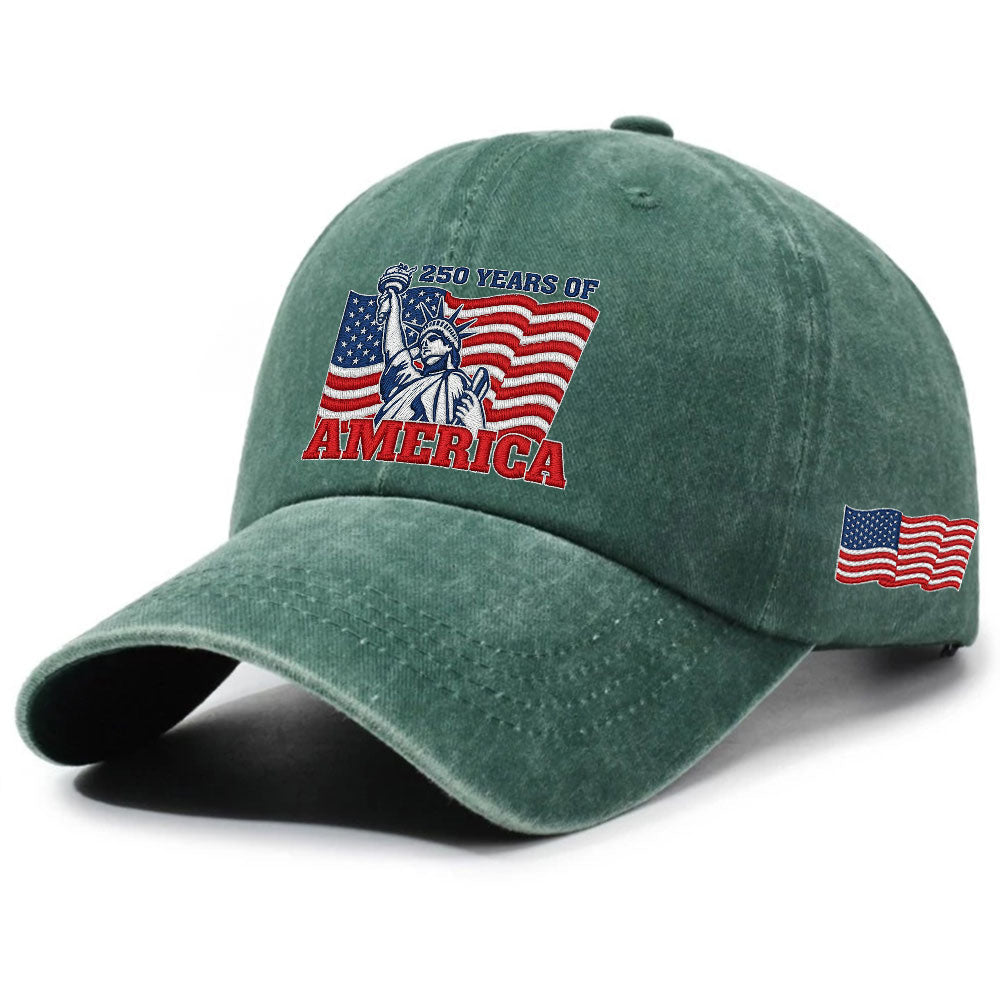 250 Years of America Washed Cap, Patriotic Liberty Embroidered Cap