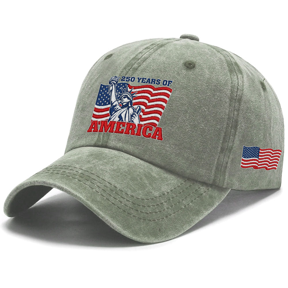 250 Years of America Washed Cap, Patriotic Liberty Embroidered Cap
