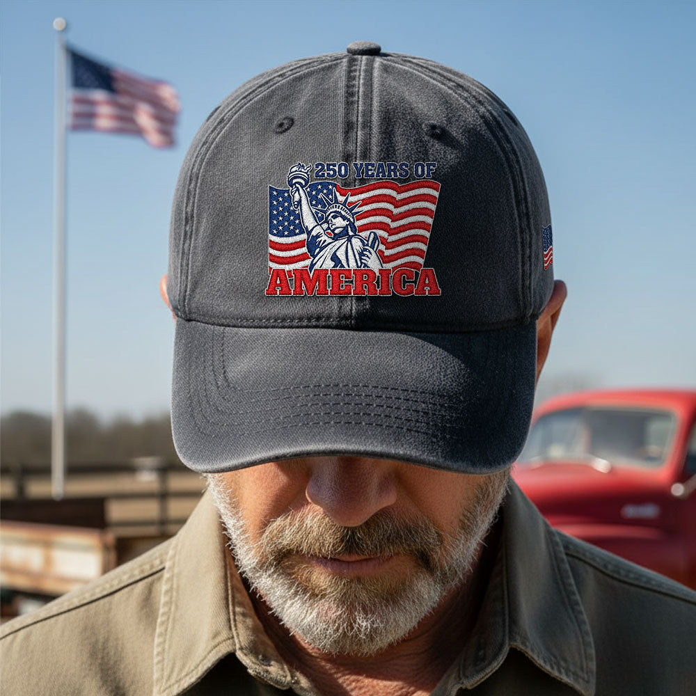 250 Years of America Washed Cap, Patriotic Liberty Embroidered Cap