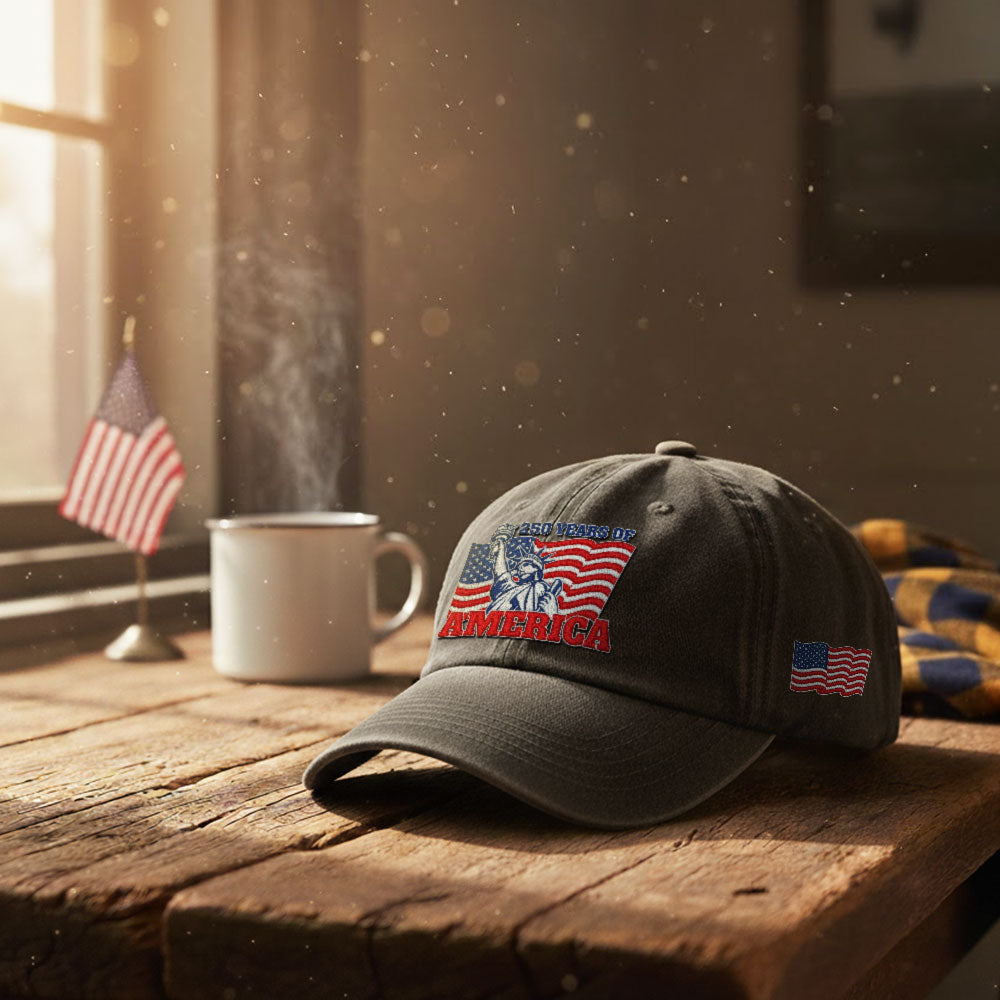 250 Years of America Washed Cap, Patriotic Liberty Embroidered Cap