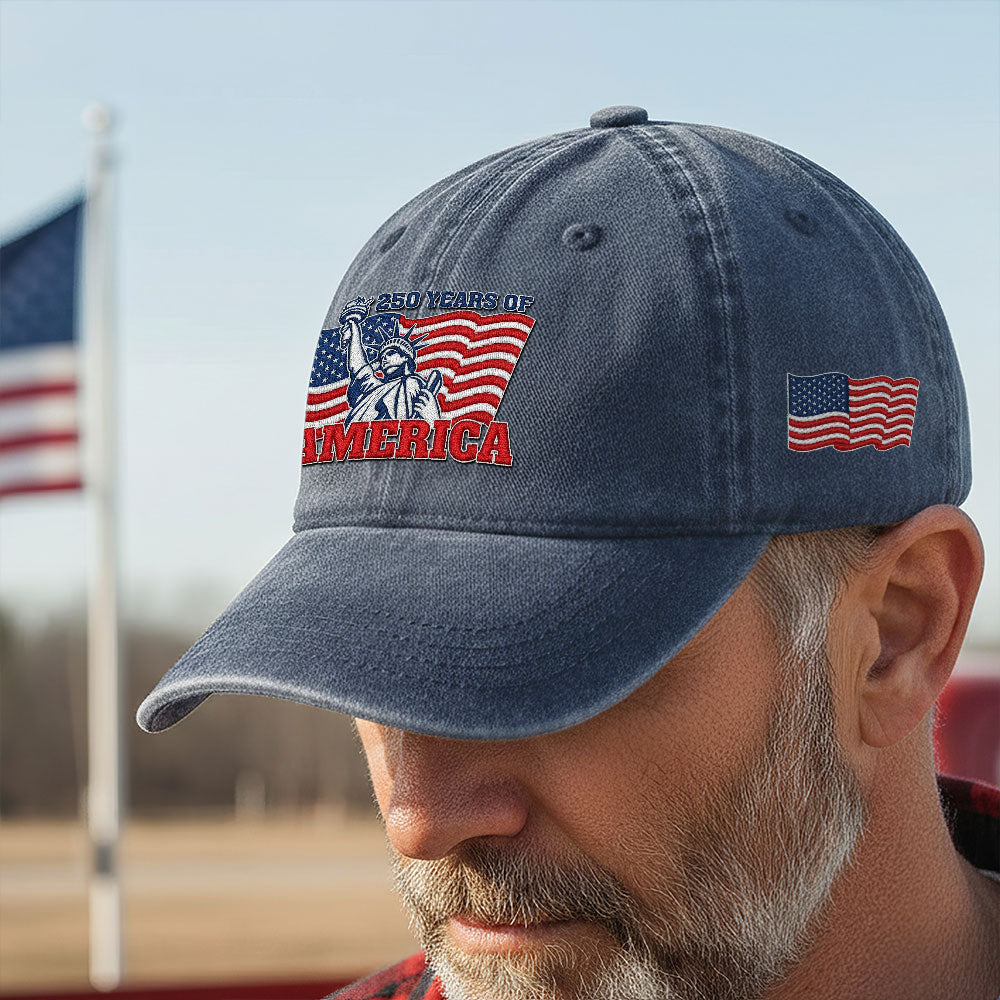 250 Years of America Washed Cap, Patriotic Liberty Embroidered Cap