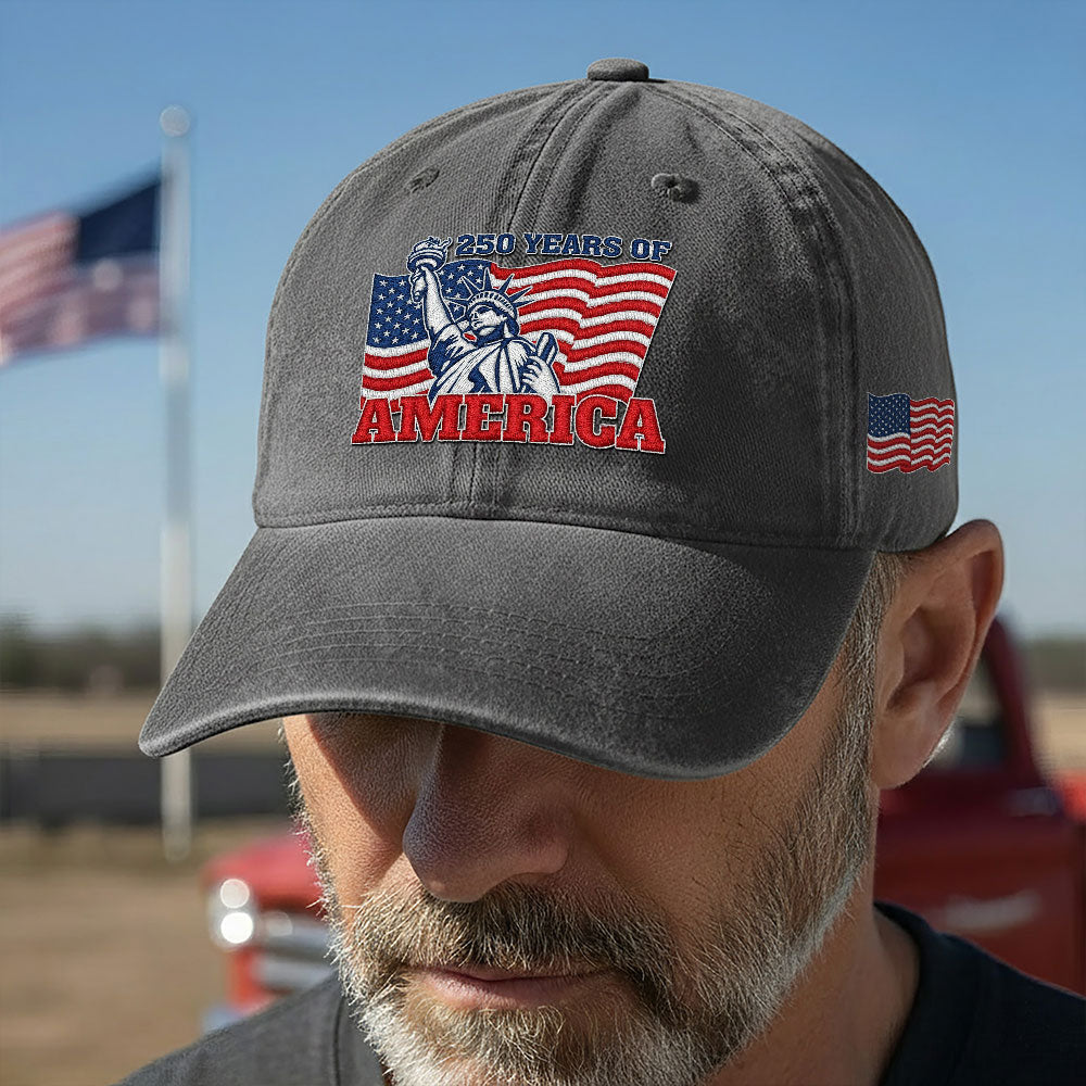 250 Years of America Washed Cap, Patriotic Liberty Embroidered Cap