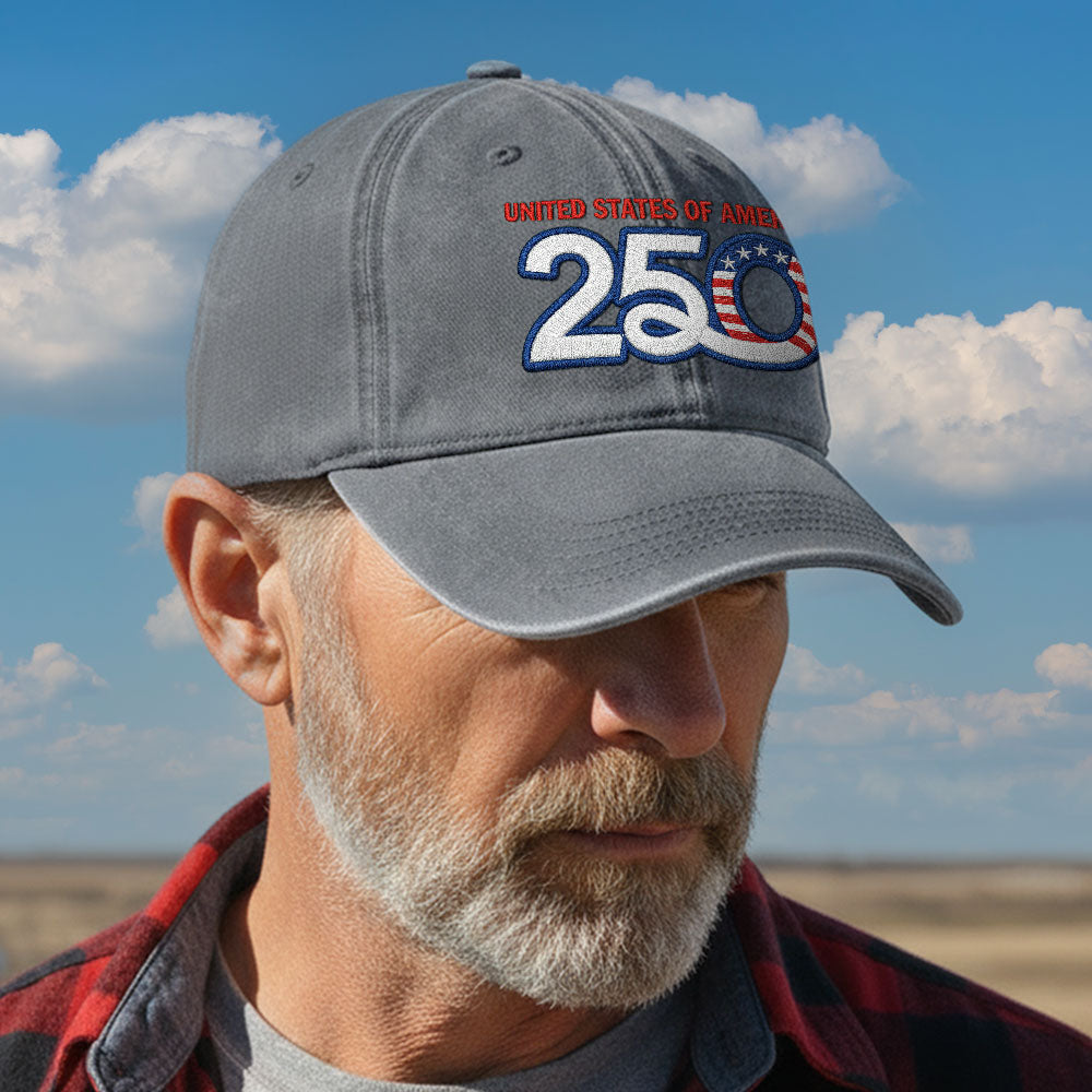 America Vintage Washed Cap, 250th Anniversary Eagle Embroidered Cap