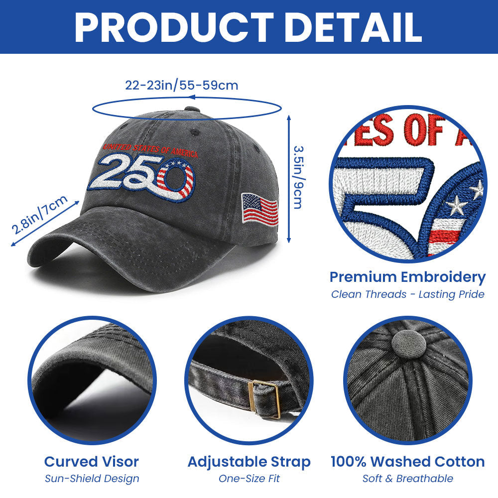 America Vintage Washed Cap, 250th Anniversary Eagle Embroidered Cap
