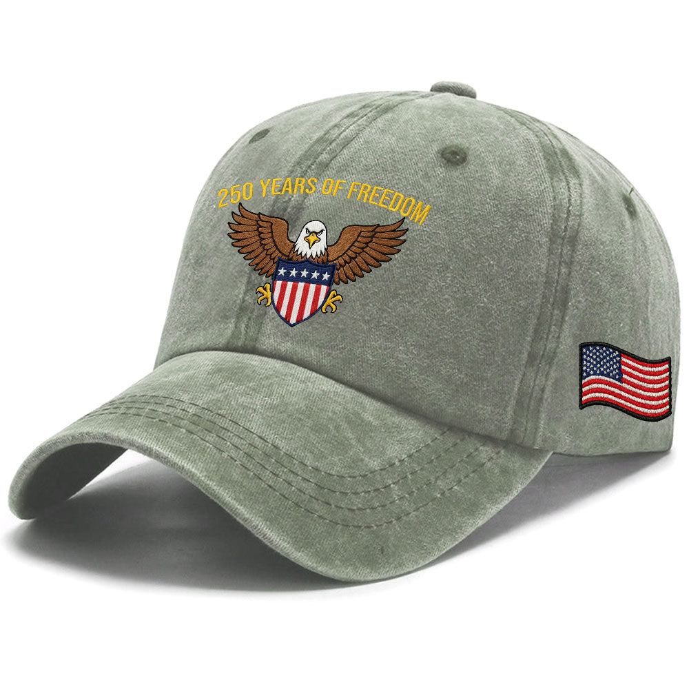 250 Years of Freedom Washed Cap, American Eagle Shield with Embroidered Hat