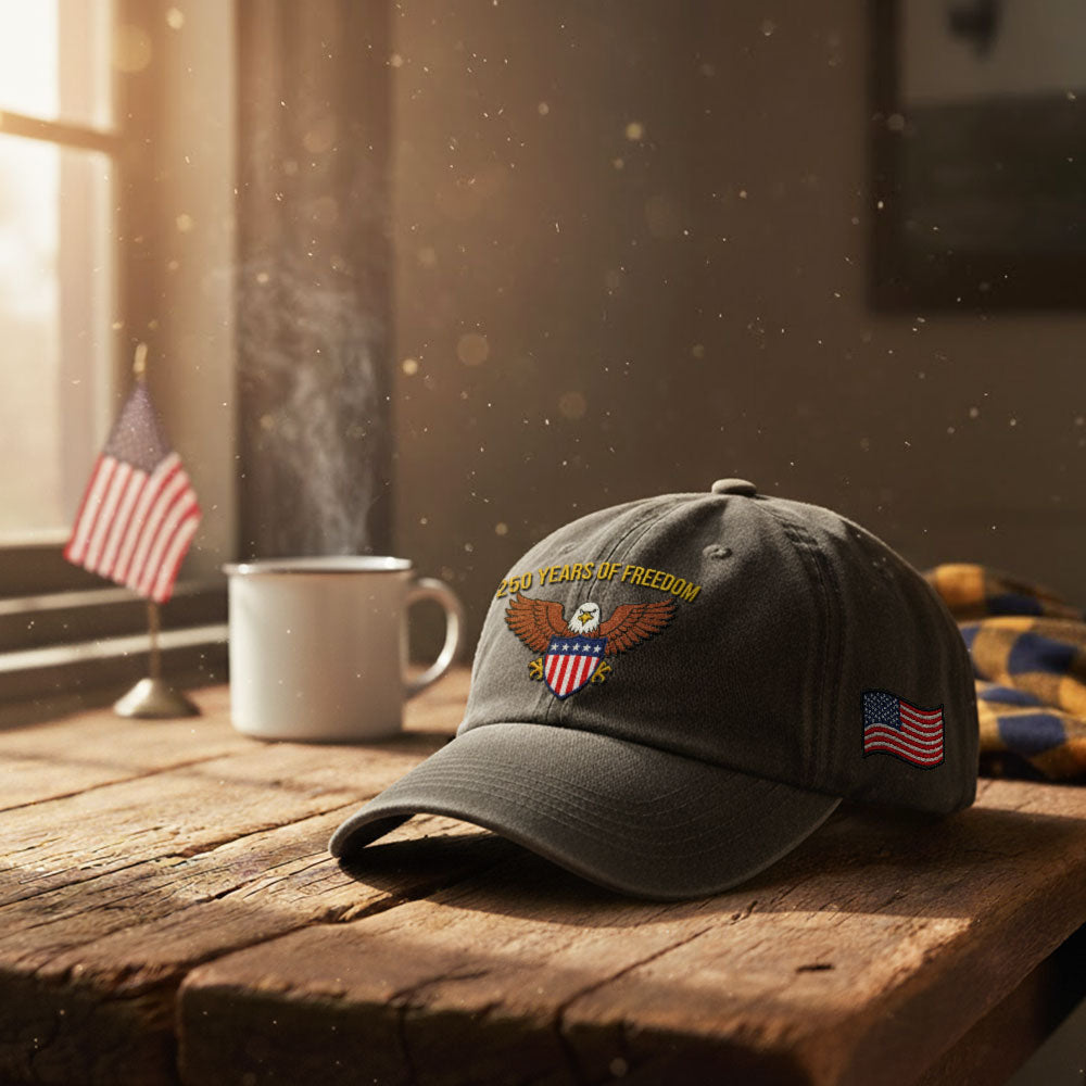 250 Years of Freedom Washed Cap, American Eagle Shield with Embroidered Hat