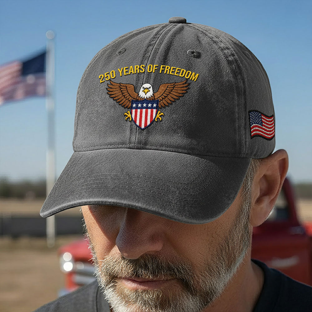 250 Years of Freedom Washed Cap, American Eagle Shield with Embroidered Hat