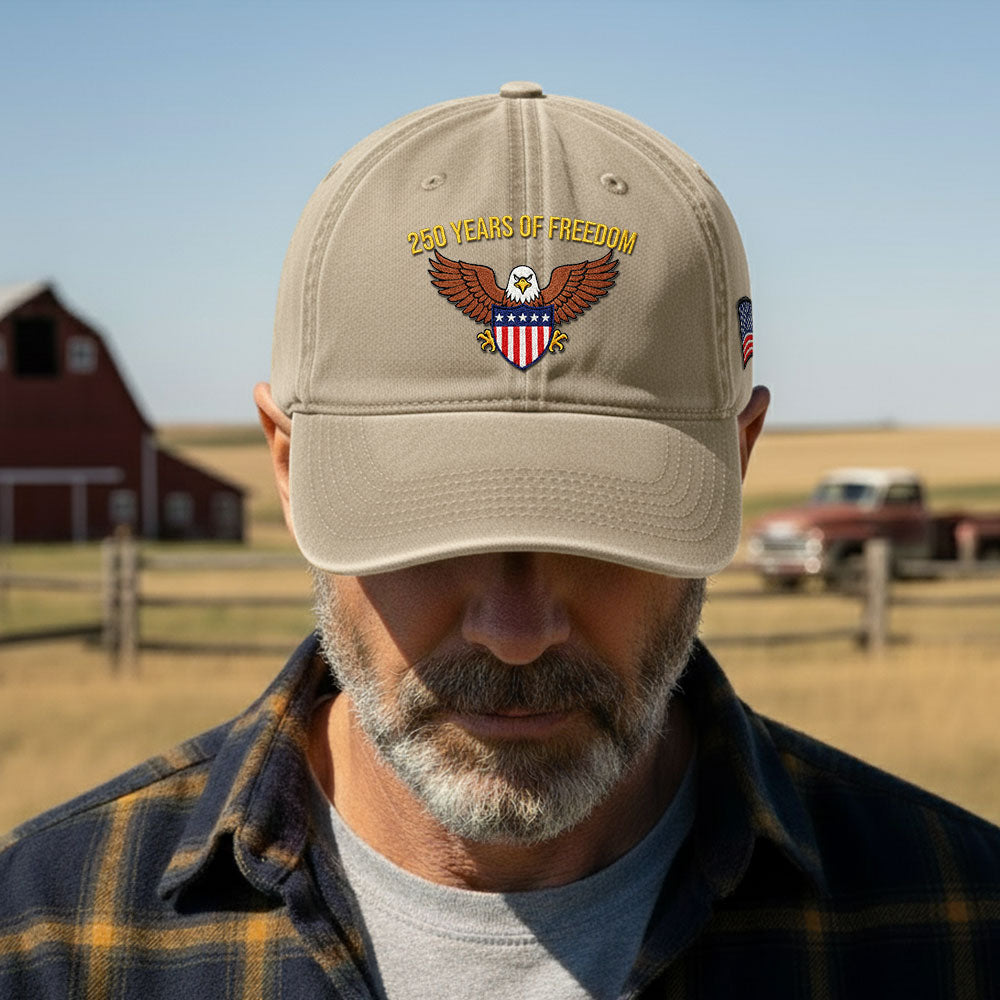 250 Years of Freedom Washed Cap, American Eagle Shield with Embroidered Hat