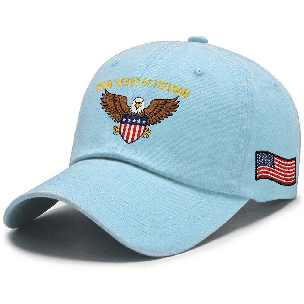 250 Years of Freedom Washed Cap, American Eagle Shield with Embroidered Hat