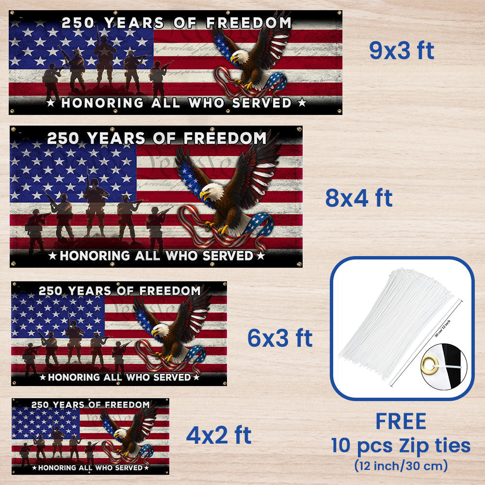 250 Years of Freedom Banner, Honoring All Who Served Veterans Day Decor