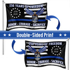 Police Thin Blue Line Flag, 250 Years of Freedom with Eagle Grommet Flag