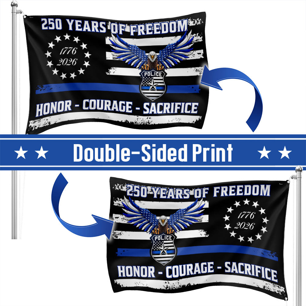 Police Thin Blue Line Flag, 250 Years of Freedom with Eagle Grommet Flag