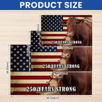 250 Years Strong Cow American Grommet Flag for Farmhouse Patriotic Decor