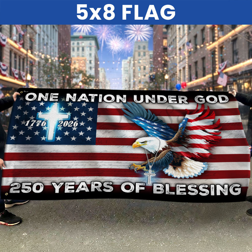 250 Years of Blessing American Grommet Flag, One Nation Under God Eagle Cross Decoration