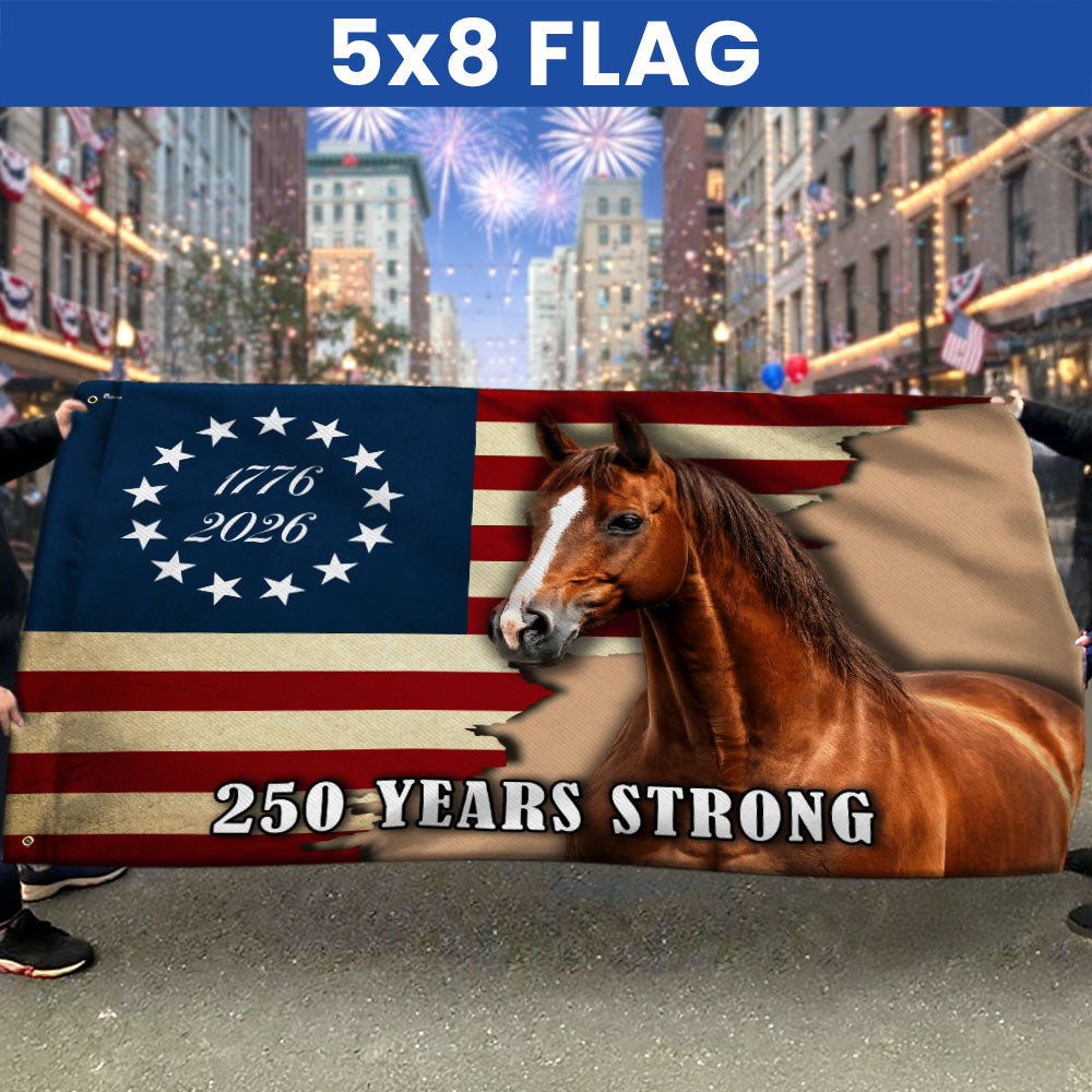 250 Years Strong Horse American Grommet Flag for Farm Patriotic Decor