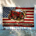 Tractor Farmer Flag, 250 Years of Freedom Red Tractor Grommet Flag