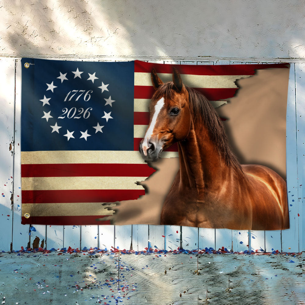 American 1776 2026 Patriotic Horse Grommet Flag