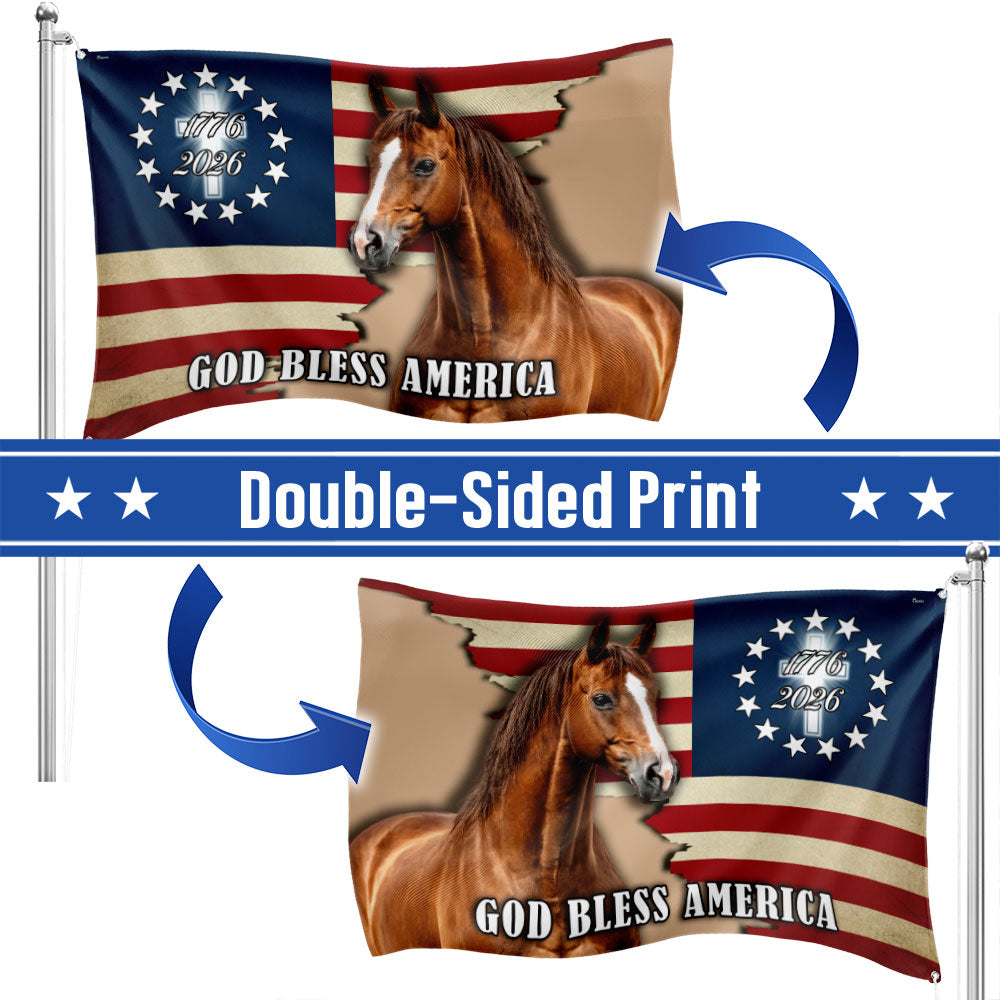 God Bless America Flag, 1776 2026 Patriotic Horse Grommet Flag