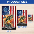Bass Fish Flag, 250 years Reeling in Freedom US Flag