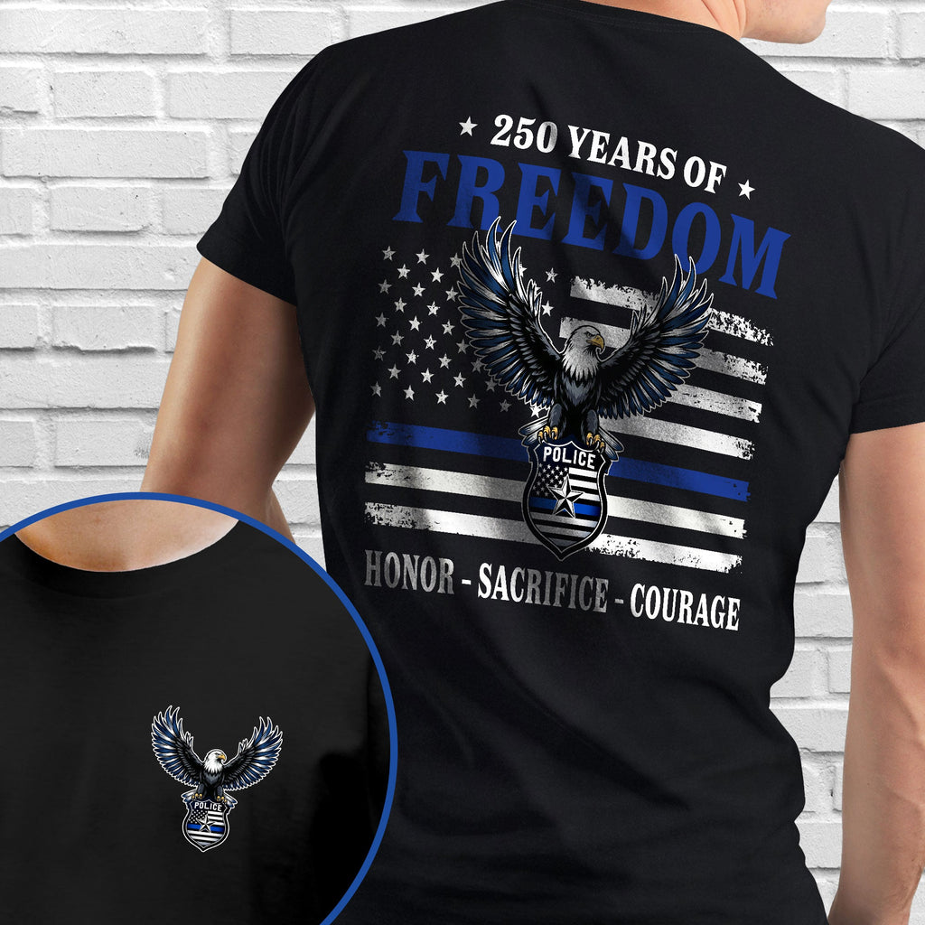 250 Years of Freedom Shirt, Eagle American Police Thin Blue Flag T-shirt