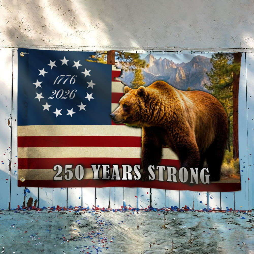 California State Betsy Ross Flag, 250 Years Strong Grizzly Bear Grommet Flag