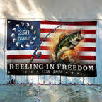 Bass Fish Flag, 250 Years Reeling in Freedom Grommet Flag