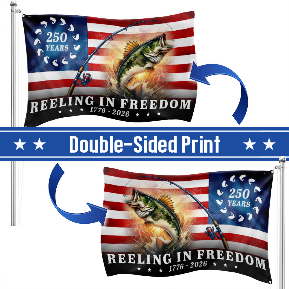 Bass Fish Flag, 250 Years Reeling in Freedom Grommet Flag
