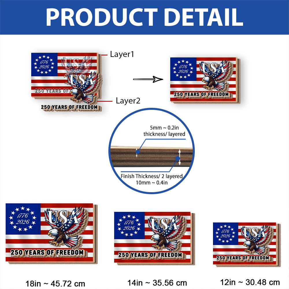 250 Years of Freedom Custom Wooden Signs, Patriotic Eagle USA Decor