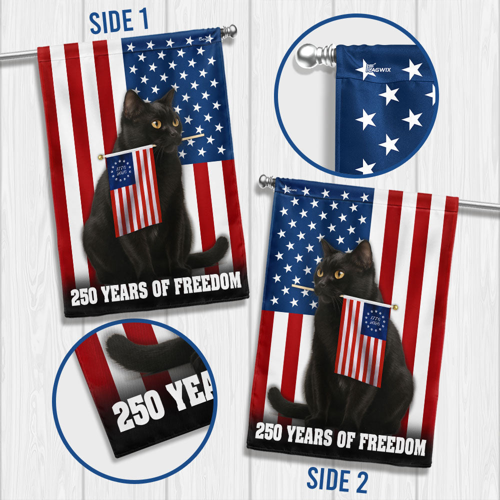 250 Years of Freedom Cat Flag, Patriotic Black Cat American Flag
