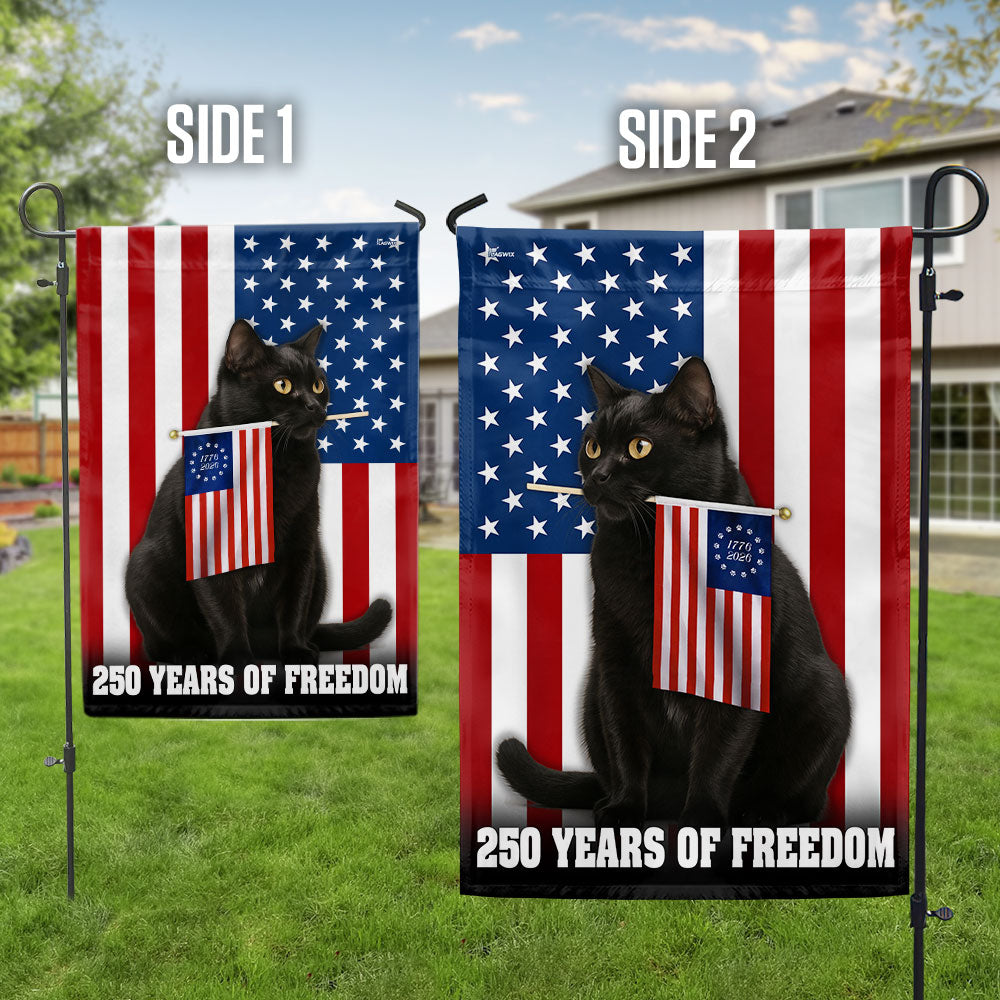 250 Years of Freedom Cat Flag, Patriotic Black Cat American Flag