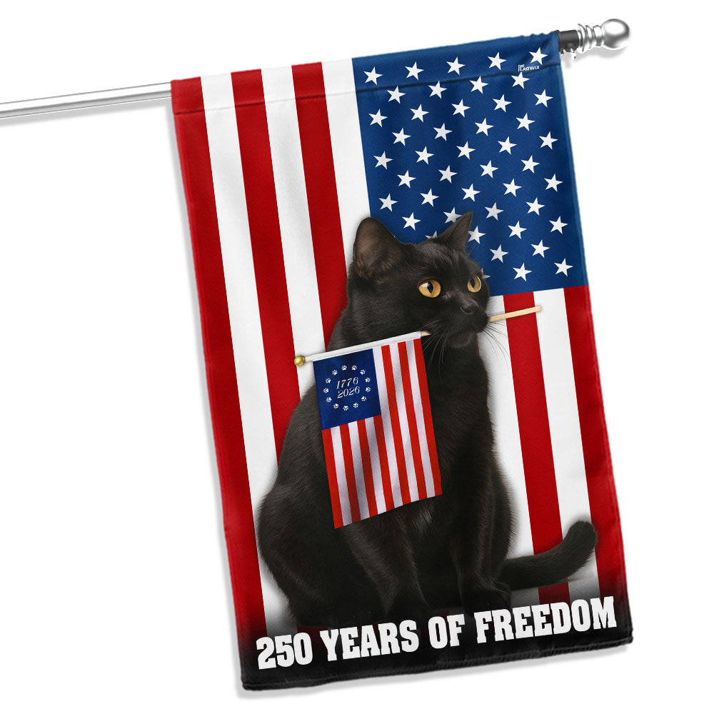 250 Years of Freedom Cat Flag, Patriotic Black Cat American Flag