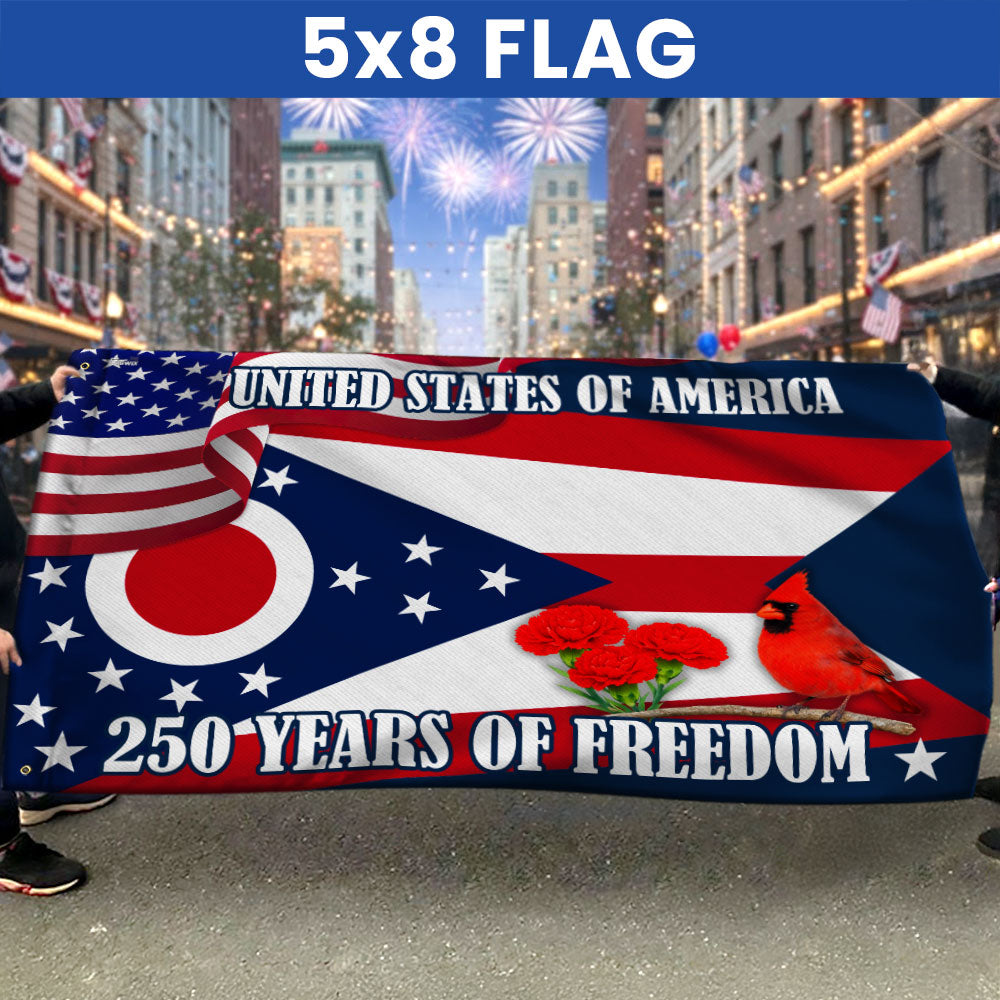 Ohio Flag, 250 Years of America Ohio State US Grommet Flag