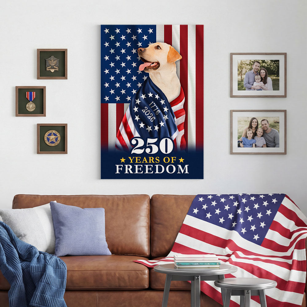 250 Years of Freedom Canvas Wall Art, Labrador Retriever Wrapped in Glory Decor