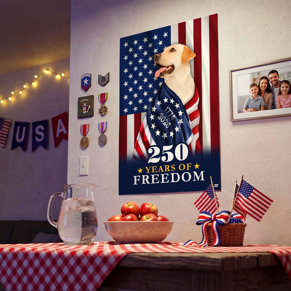 250 Years of Freedom Canvas Wall Art, Labrador Retriever Wrapped in Glory Decor