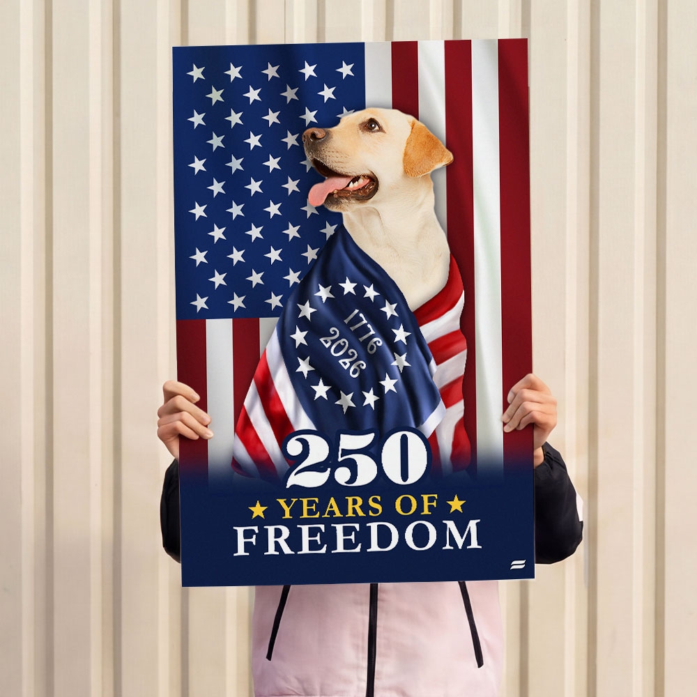 250 Years of Freedom Canvas Wall Art, Labrador Retriever Wrapped in Glory Decor