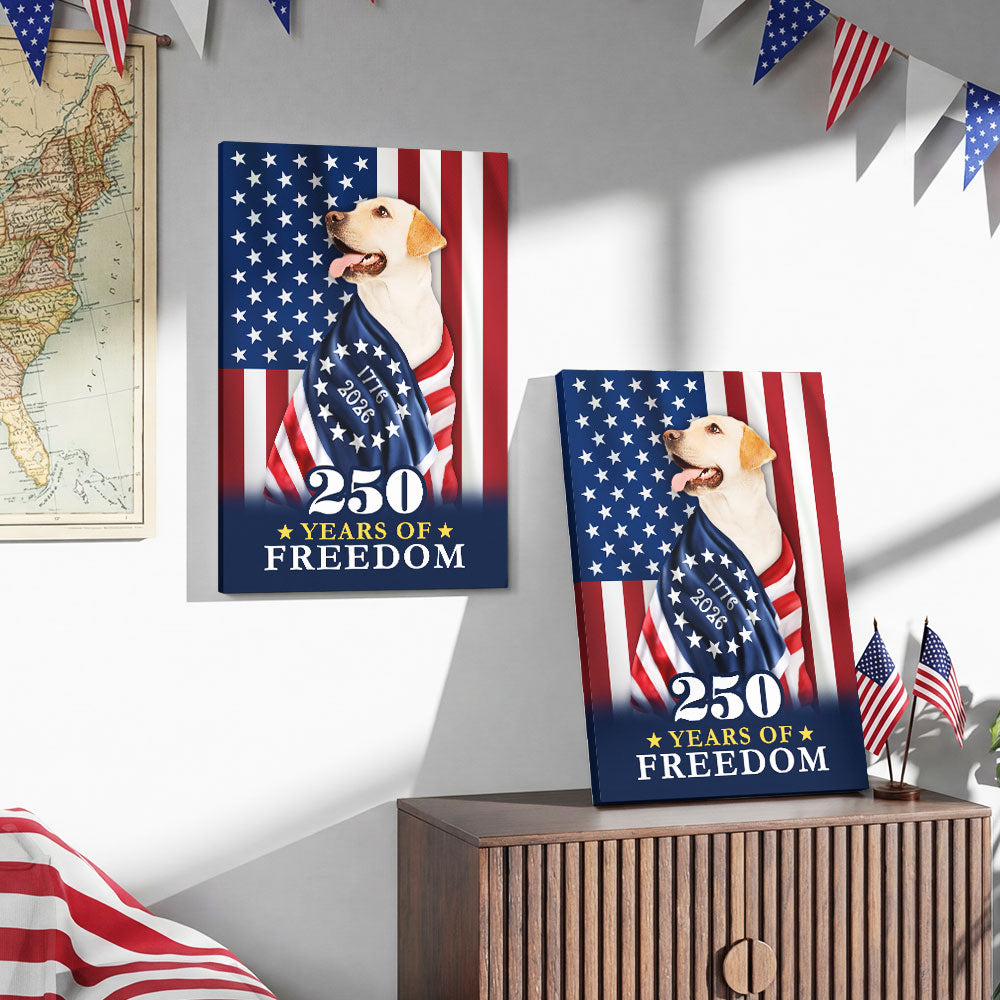 250 Years of Freedom Canvas Wall Art, Labrador Retriever Wrapped in Glory Decor