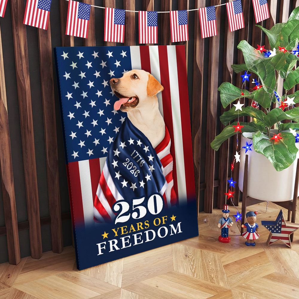 250 Years of Freedom Canvas Wall Art, Labrador Retriever Wrapped in Glory Decor