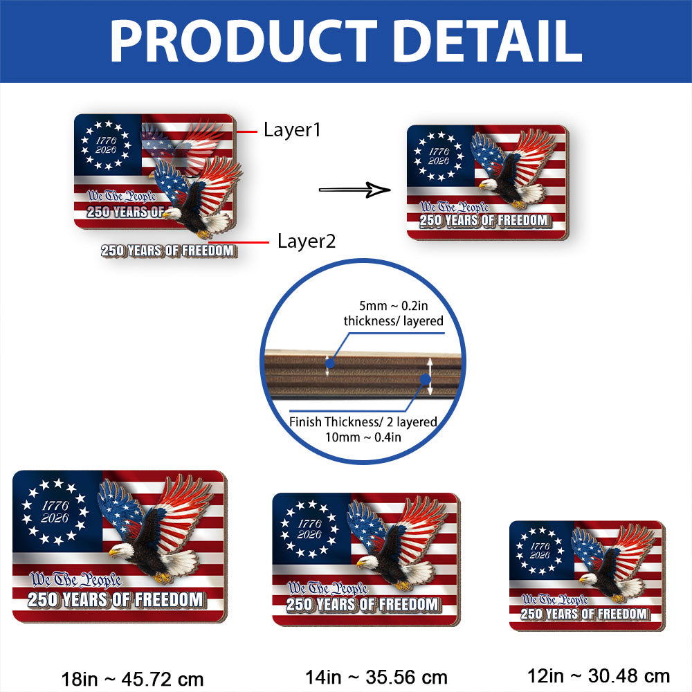 250 Years of Freedom Hanging Sign, Patriotic Eagle Hanging Wooden Sign