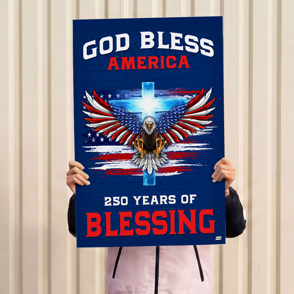 America 250th Canvas Wall Art, God Bless America with Eagle Cross Decor