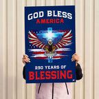 America 250th Canvas Wall Art, God Bless America with Eagle Cross Decor