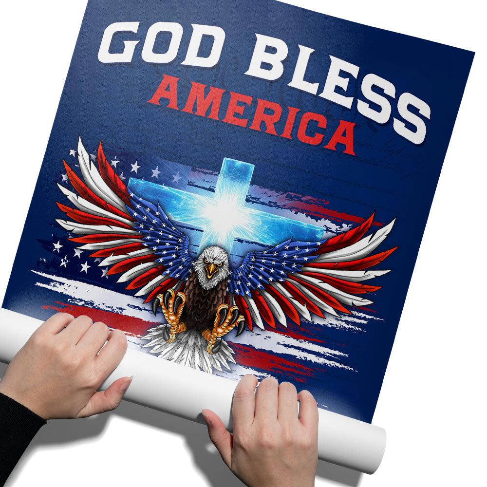 America 250th Canvas Wall Art, God Bless America with Eagle Cross Decor