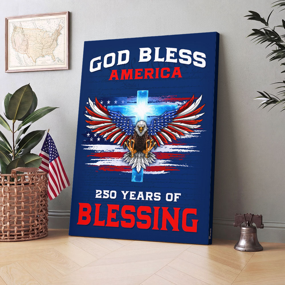 America 250th Canvas Wall Art, God Bless America with Eagle Cross Decor