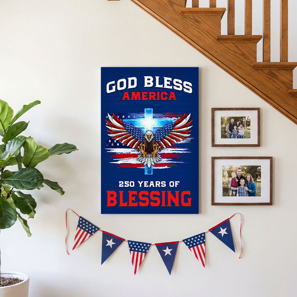 America 250th Canvas Wall Art, God Bless America with Eagle Cross Decor