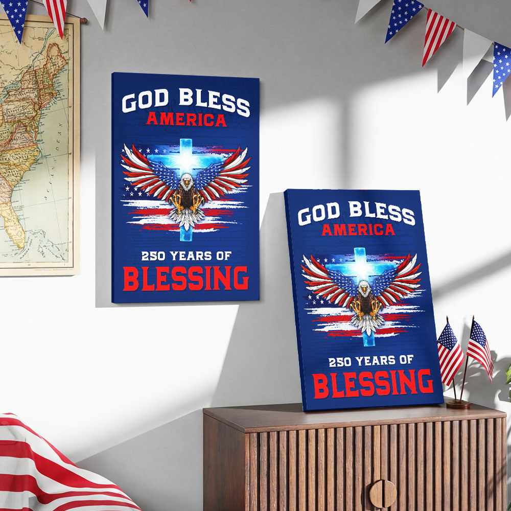America 250th Canvas Wall Art, God Bless America with Eagle Cross Decor