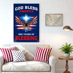America 250th Canvas Wall Art, God Bless America with Eagle Cross Decor