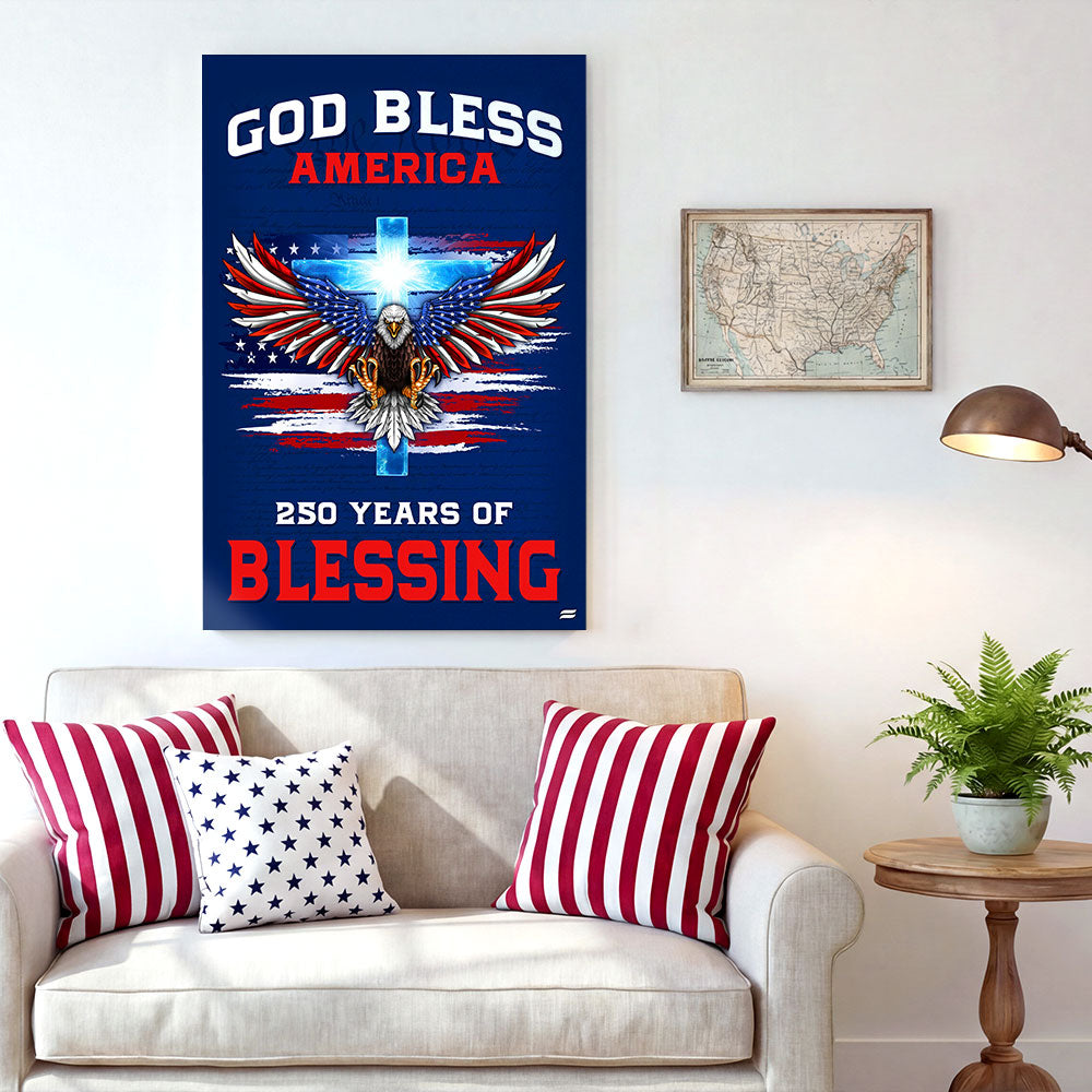America 250th Canvas Wall Art, God Bless America with Eagle Cross Decor